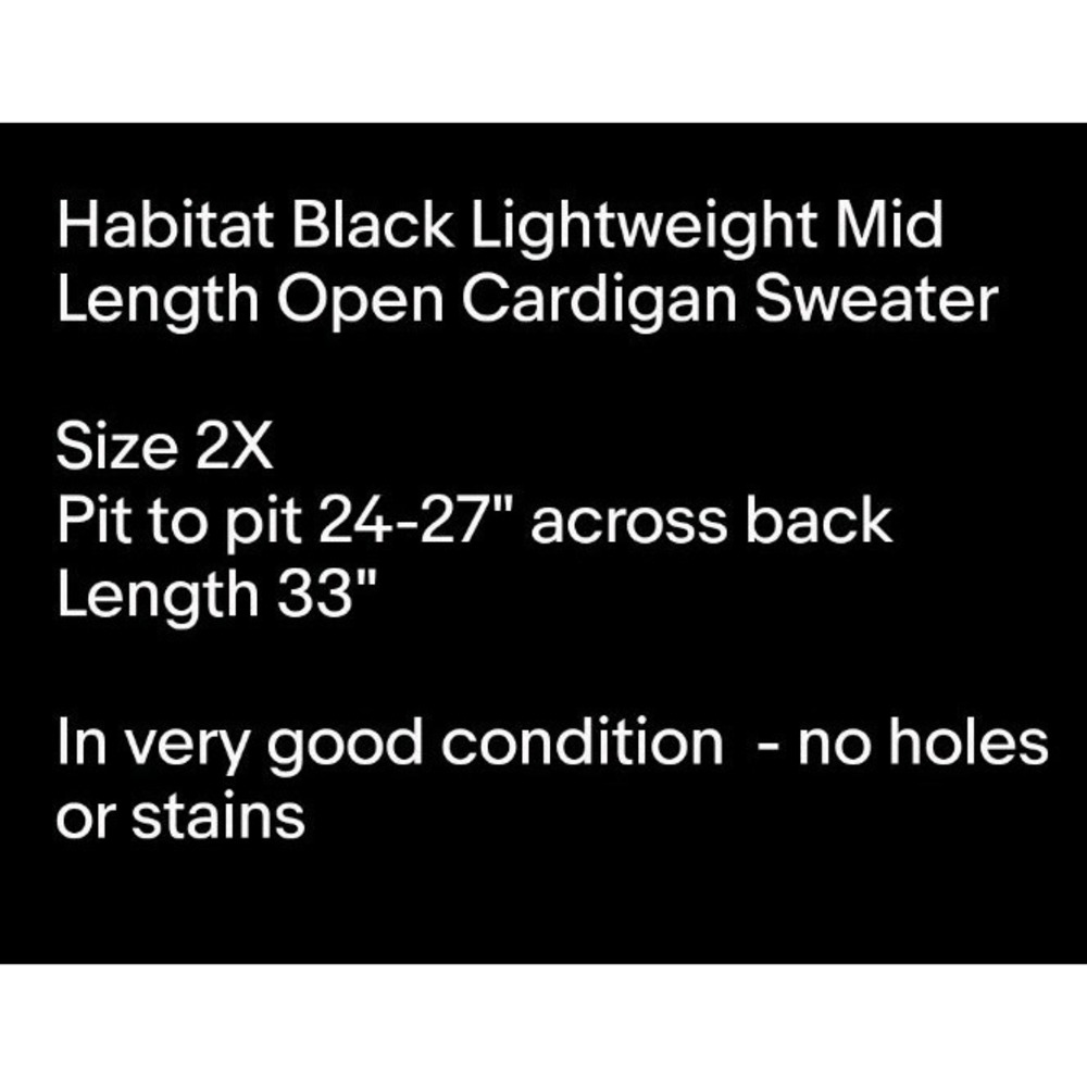 Habitat Black Lightweight Mid Length Open Cardigan Sweater 2X - Picture 9 of 9